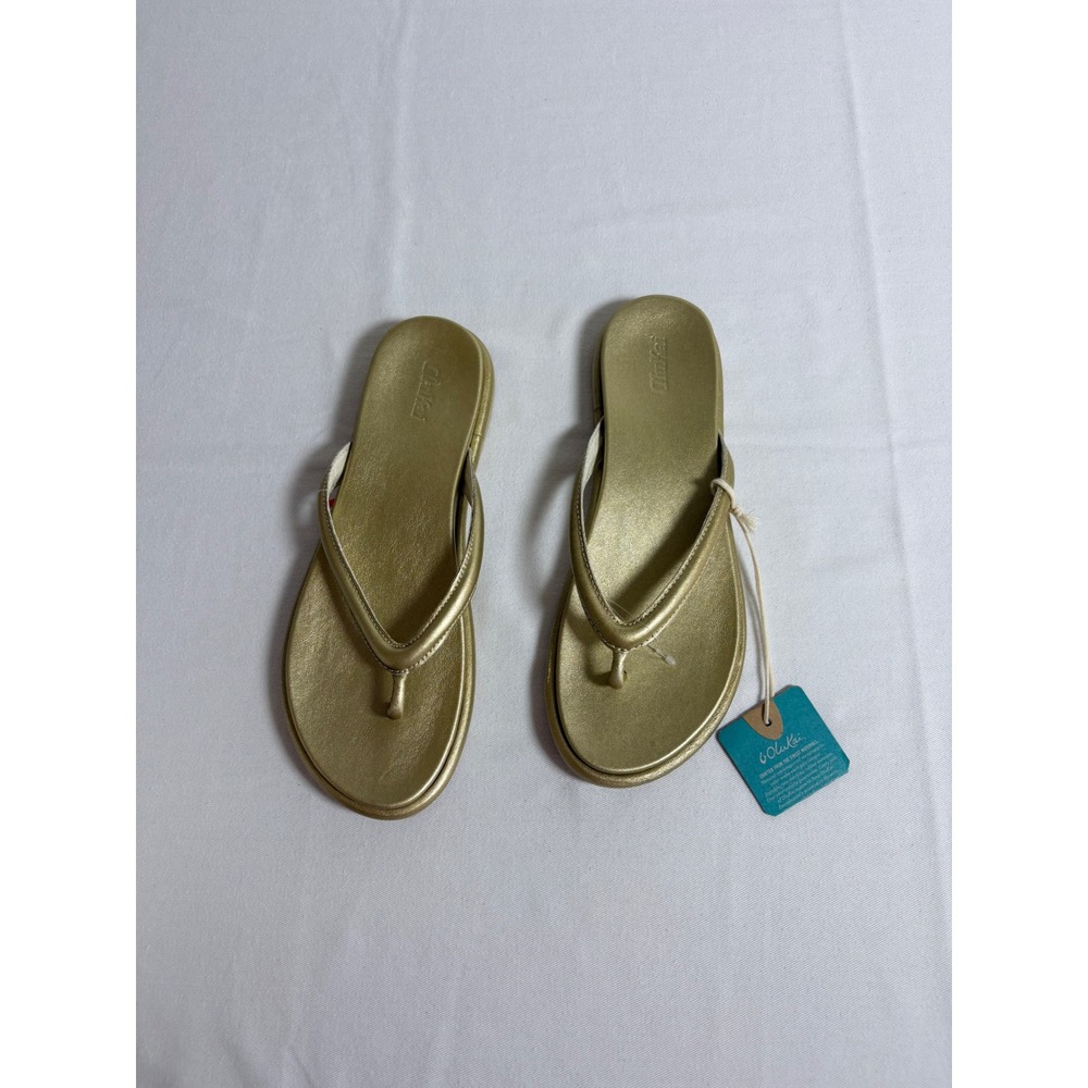 OluKai Tiare Sandal 10 Gold NEW Metallic Leather Thong Flip Flop 20513-FAFA - Picture 6 of 6